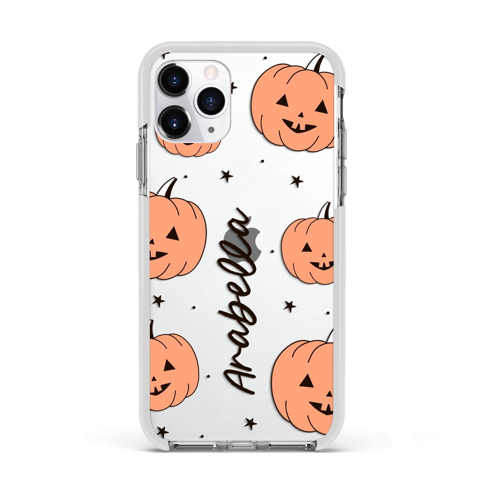 Personalised Orange Pumpkin Apple iPhone 11 Pro in Silver with White Impact Case