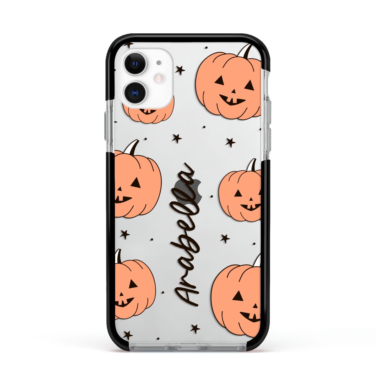 Personalised Orange Pumpkin Apple iPhone 11 in White with Black Impact Case
