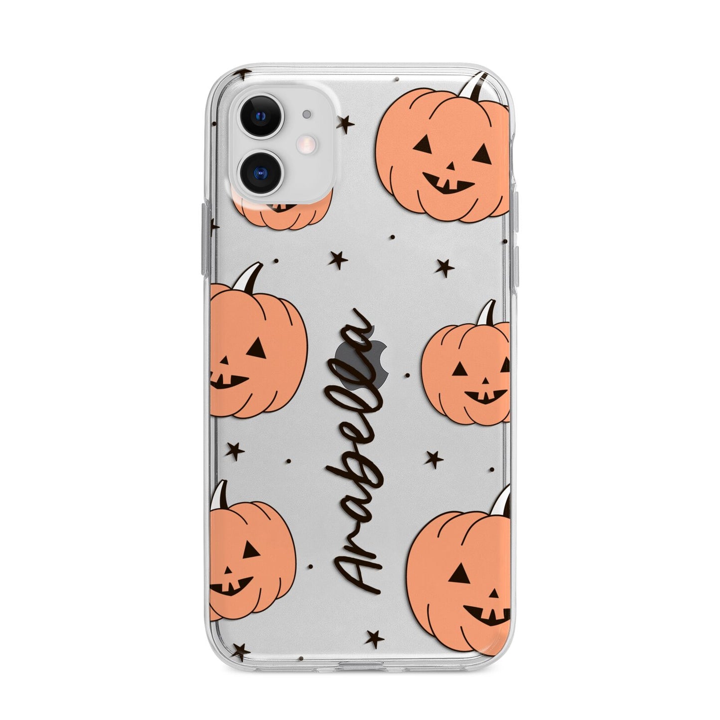 Personalised Orange Pumpkin Apple iPhone 11 in White with Bumper Case