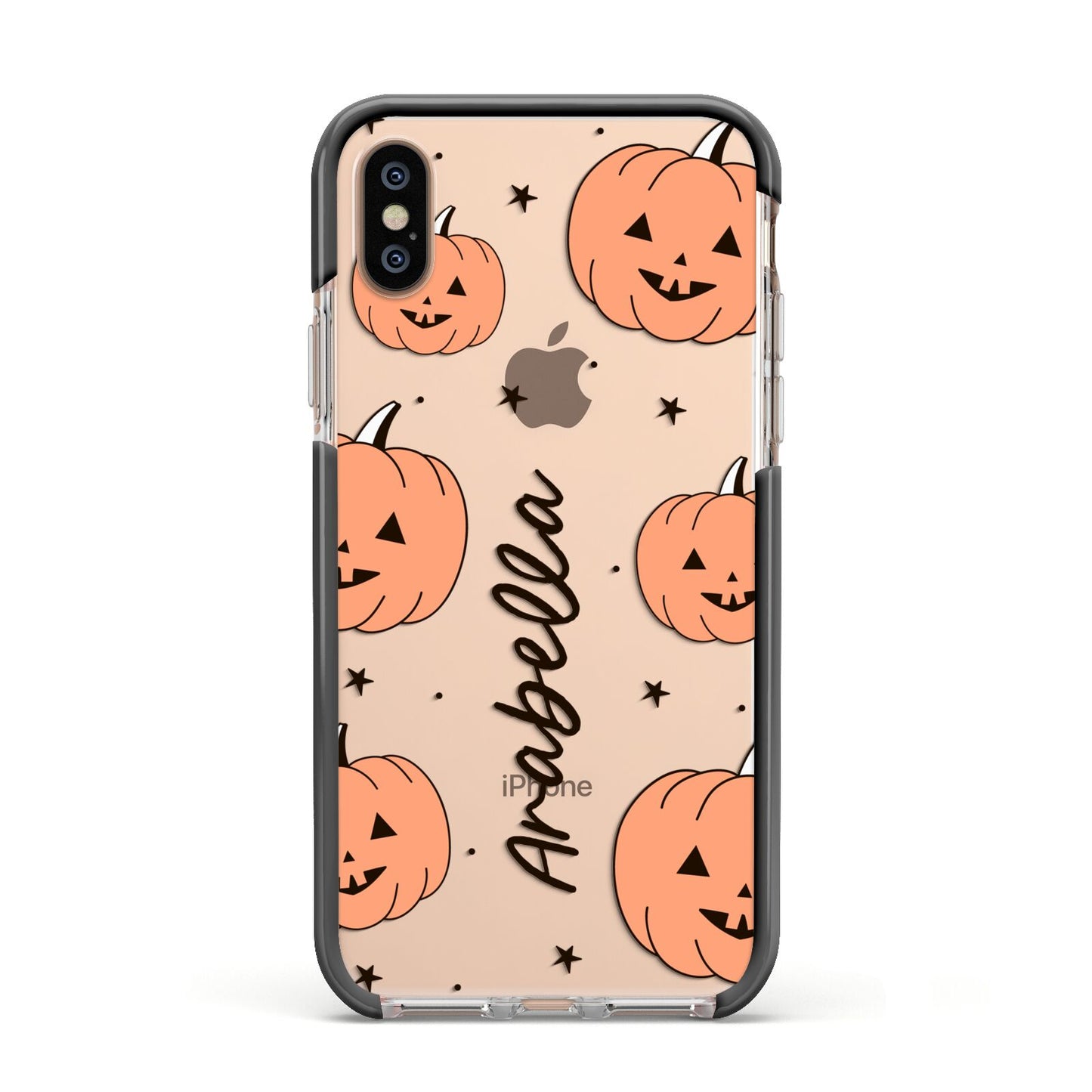 Personalised Orange Pumpkin Apple iPhone Xs Impact Case Black Edge on Gold Phone