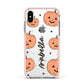 Personalised Orange Pumpkin Apple iPhone Xs Impact Case Pink Edge on Silver Phone