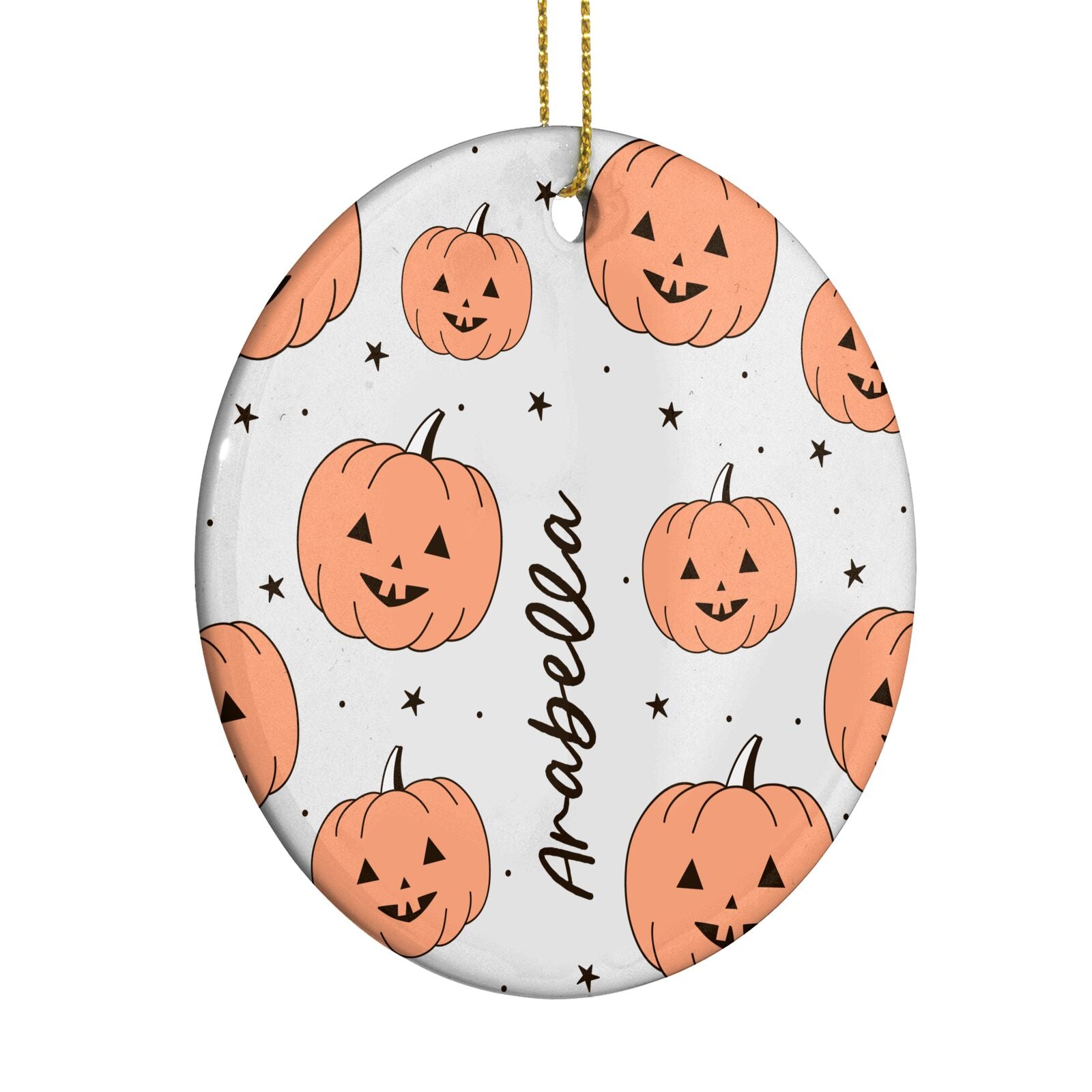 Personalised Orange Pumpkin Circle Decoration Side Angle