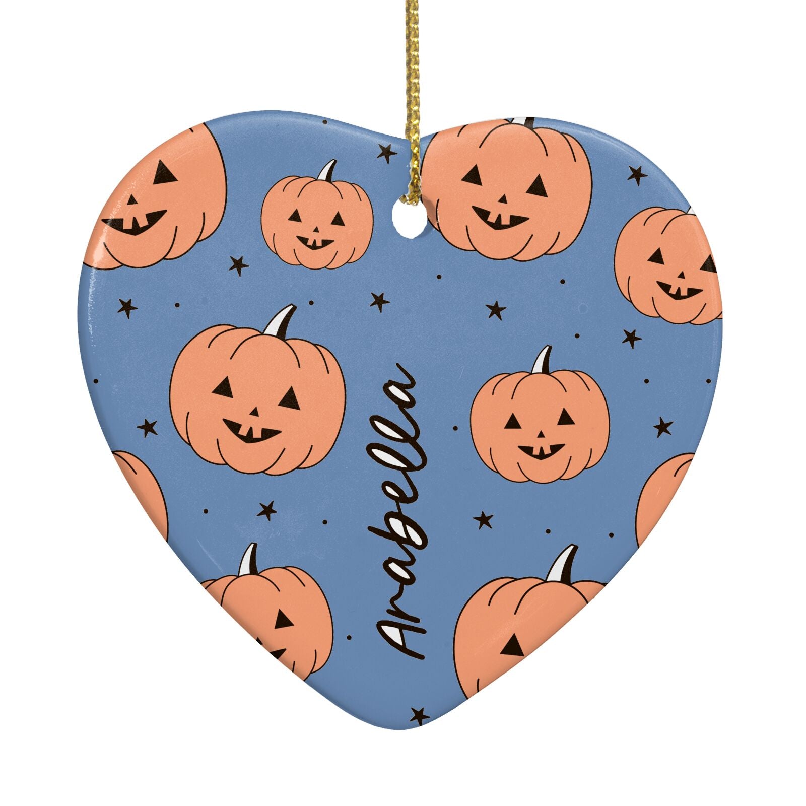 Personalised Orange Pumpkin Heart Decoration Back Image