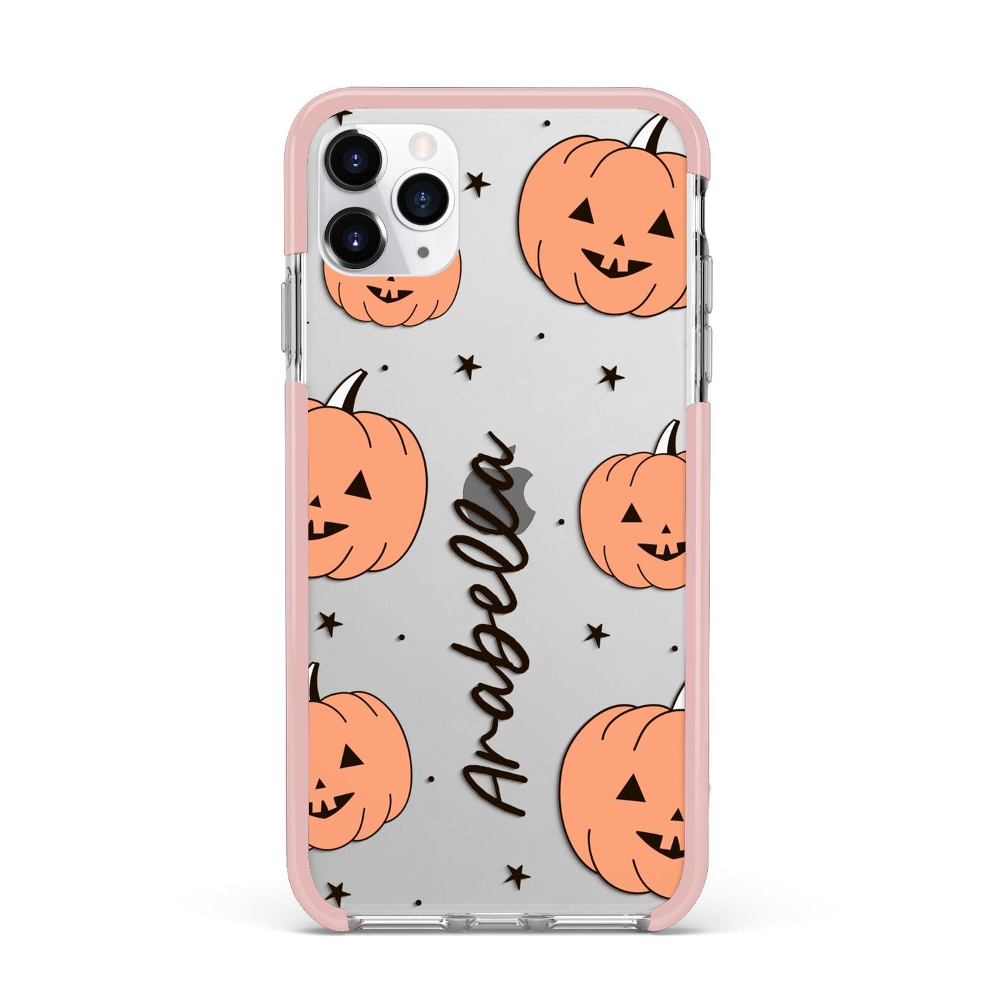 Personalised Orange Pumpkin iPhone 11 Pro Max Impact Pink Edge Case