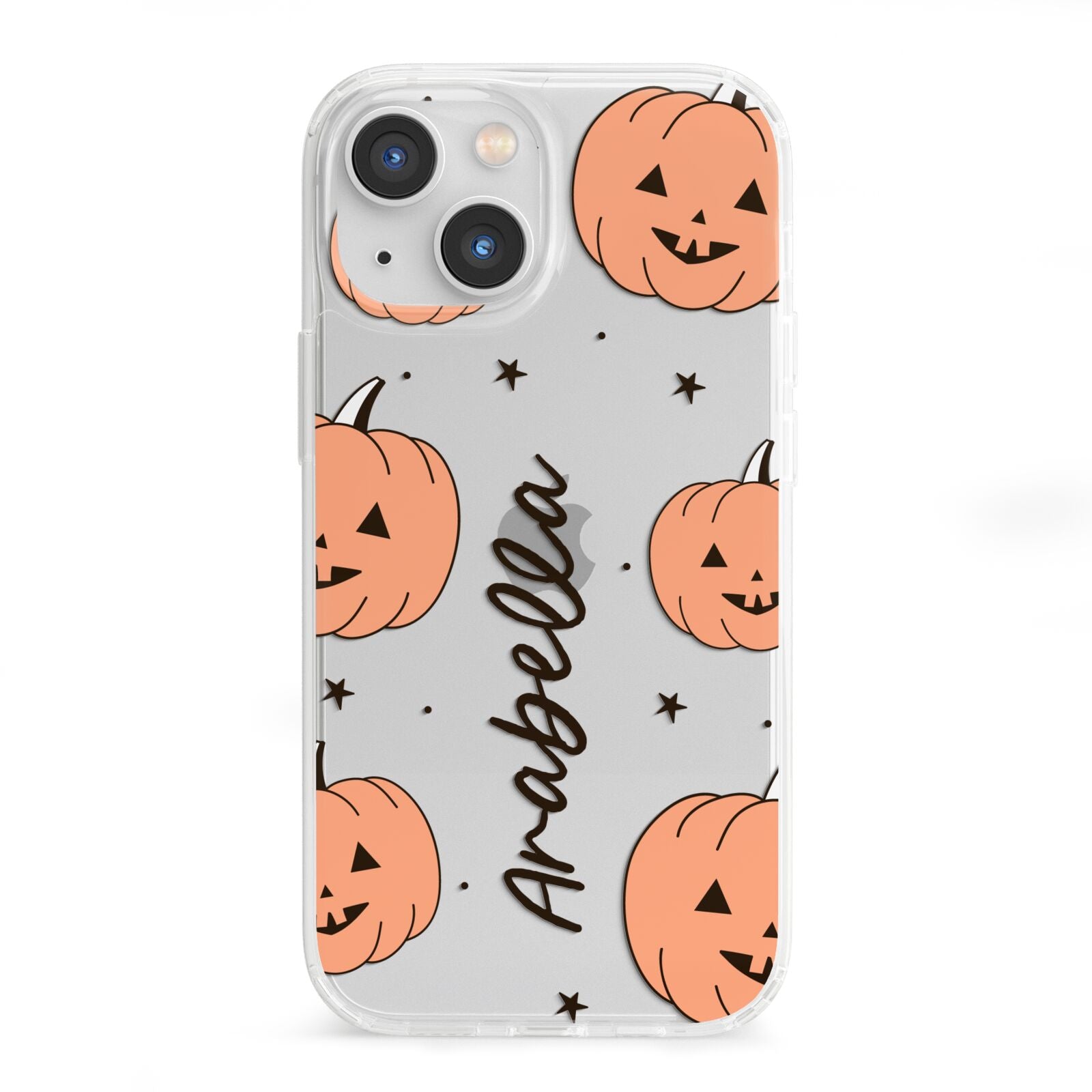 Personalised Orange Pumpkin iPhone 13 Mini Clear Bumper Case