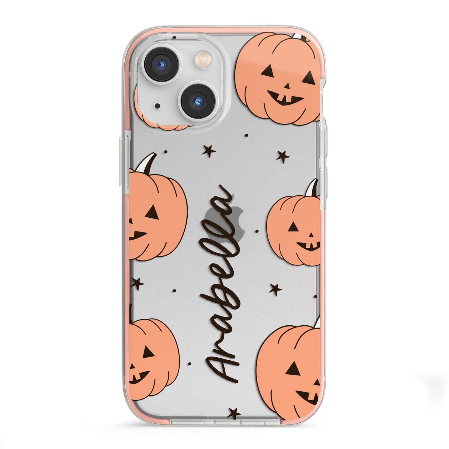 Personalised Orange Pumpkin iPhone 13 Mini TPU Impact Case with Pink Edges