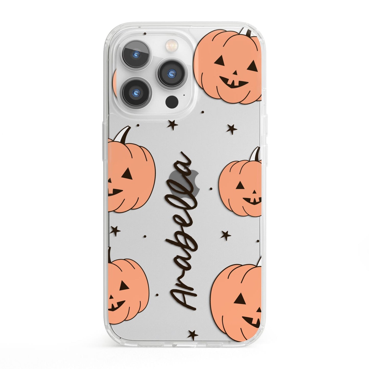Personalised Orange Pumpkin iPhone 13 Pro Clear Bumper Case