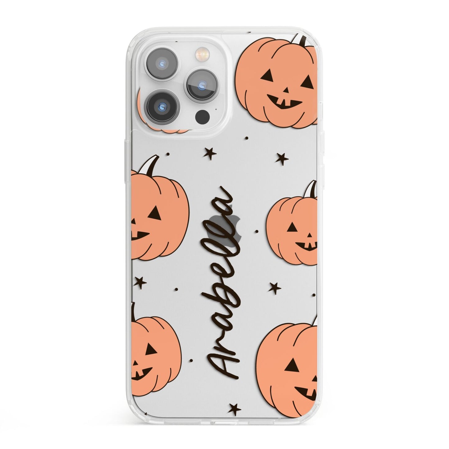 Personalised Orange Pumpkin iPhone 13 Pro Max Clear Bumper Case