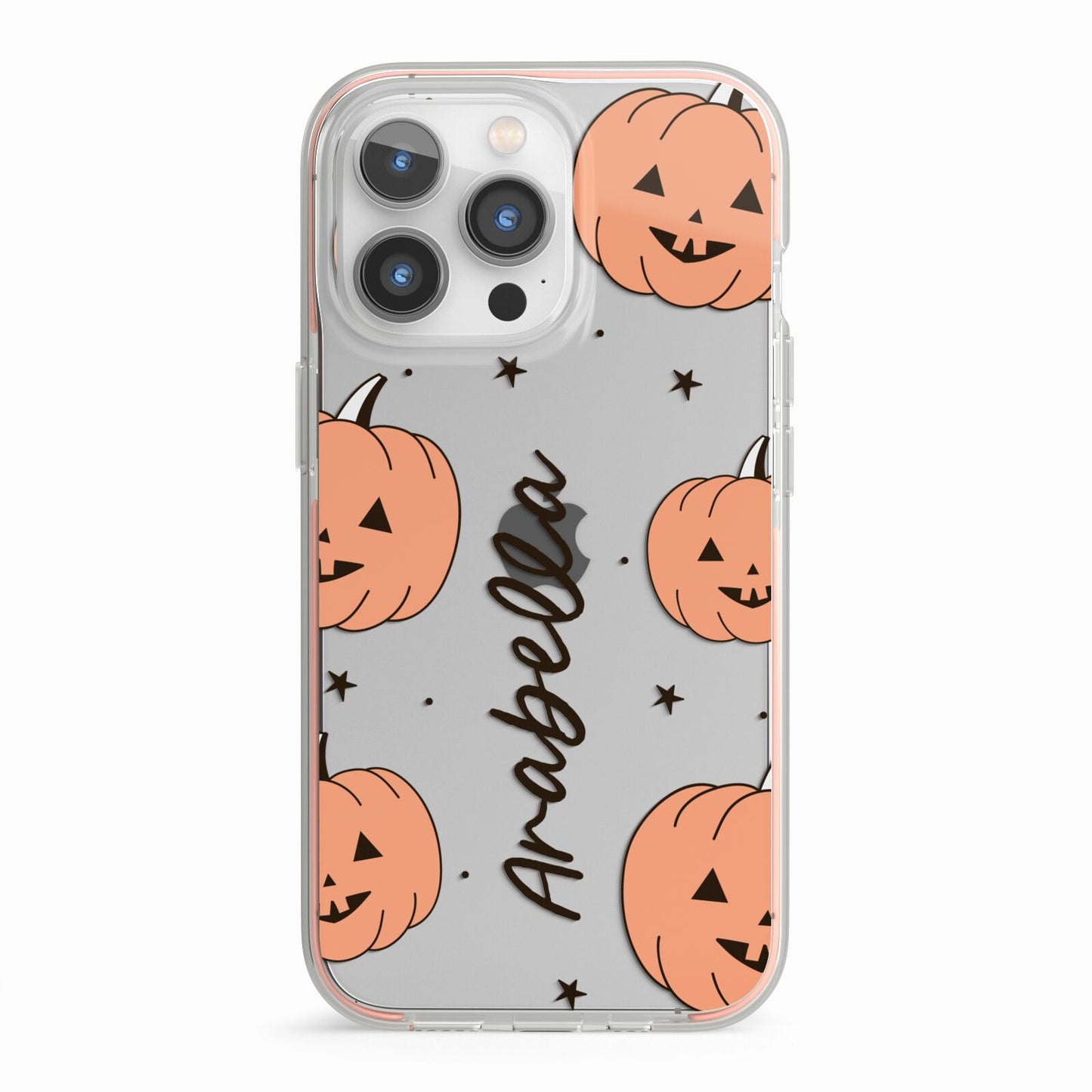 Personalised Orange Pumpkin iPhone 13 Pro TPU Impact Case with Pink Edges