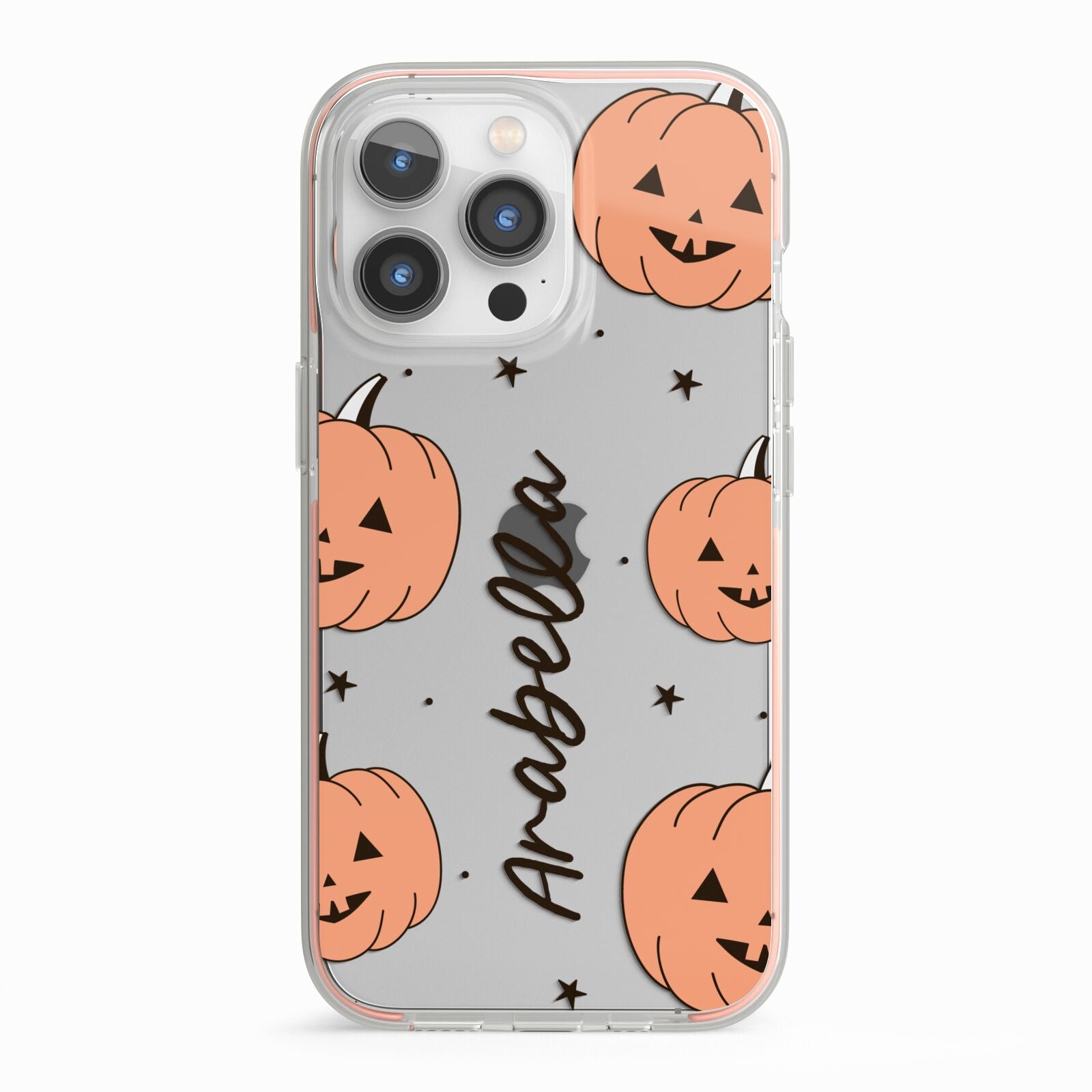 Personalised Orange Pumpkin iPhone 13 Pro TPU Impact Case with Pink Edges
