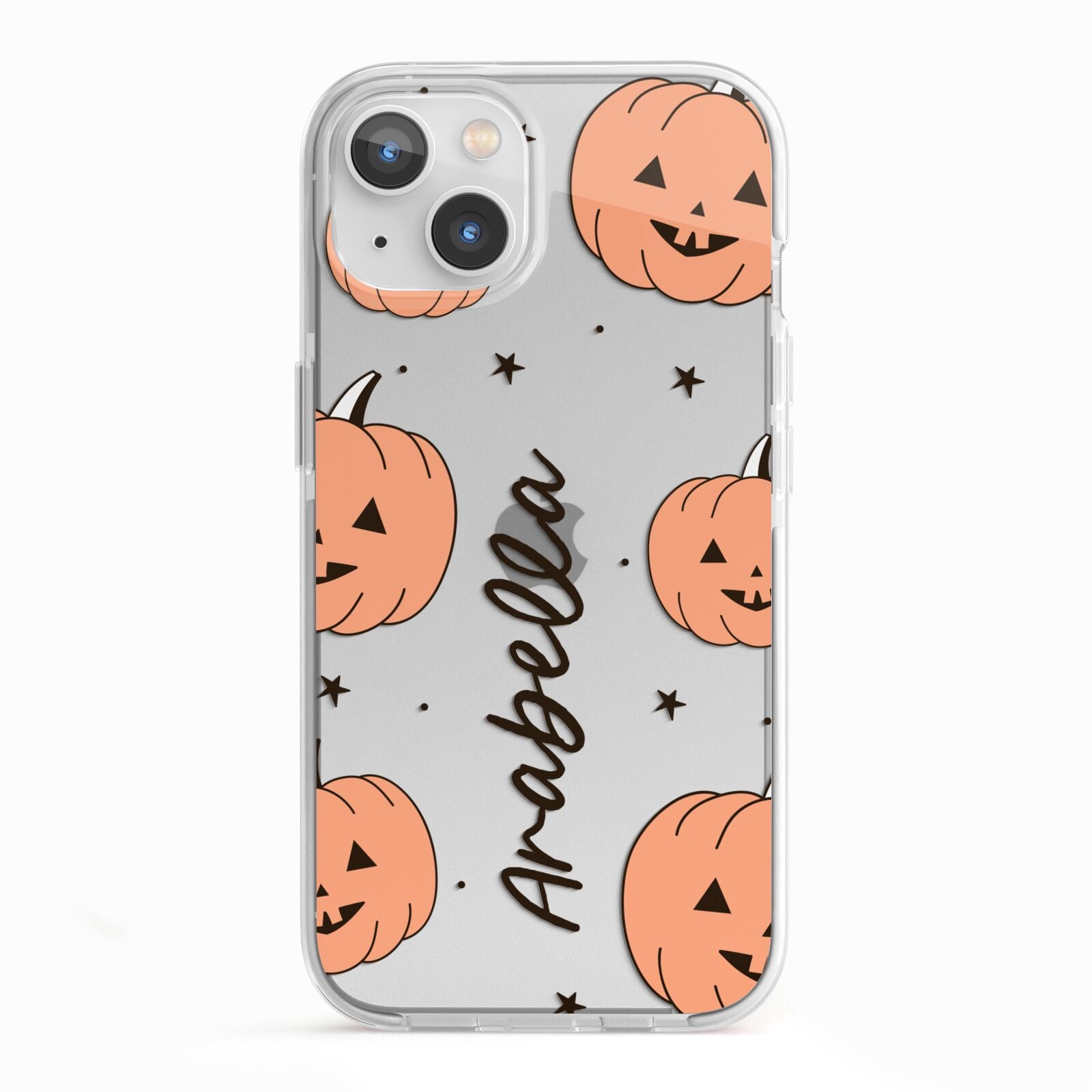 Personalised Orange Pumpkin iPhone 13 TPU Impact Case with White Edges