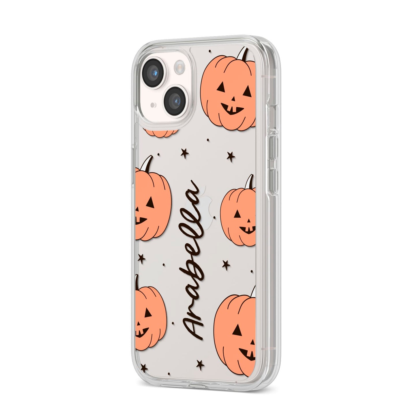 Personalised Orange Pumpkin iPhone 14 Clear Tough Case Starlight Angled Image