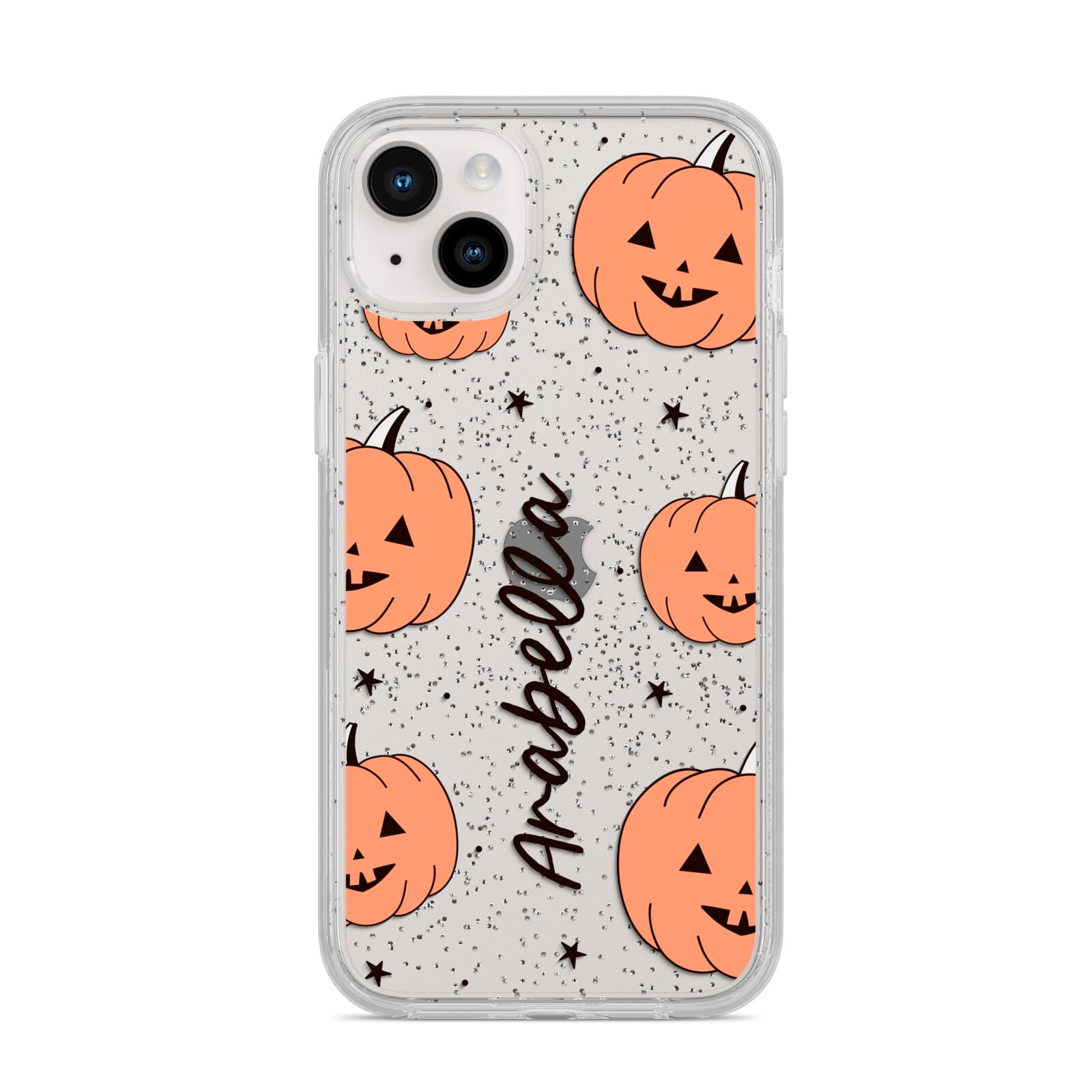 Personalised Orange Pumpkin iPhone 14 Plus Glitter Tough Case Starlight