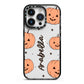 Personalised Orange Pumpkin iPhone 14 Pro Black Impact Case on Silver phone