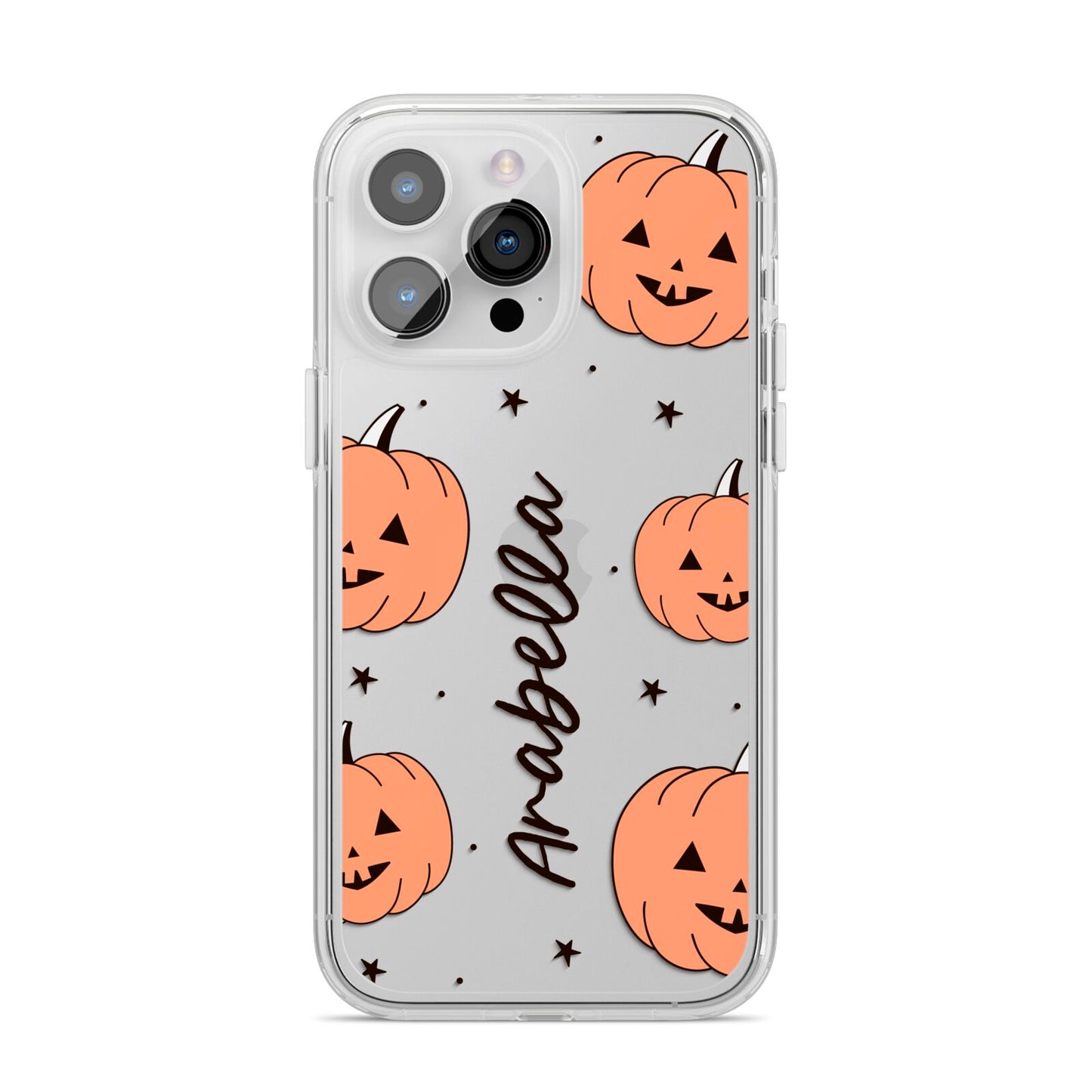 Personalised Orange Pumpkin iPhone 14 Pro Max Clear Tough Case Silver