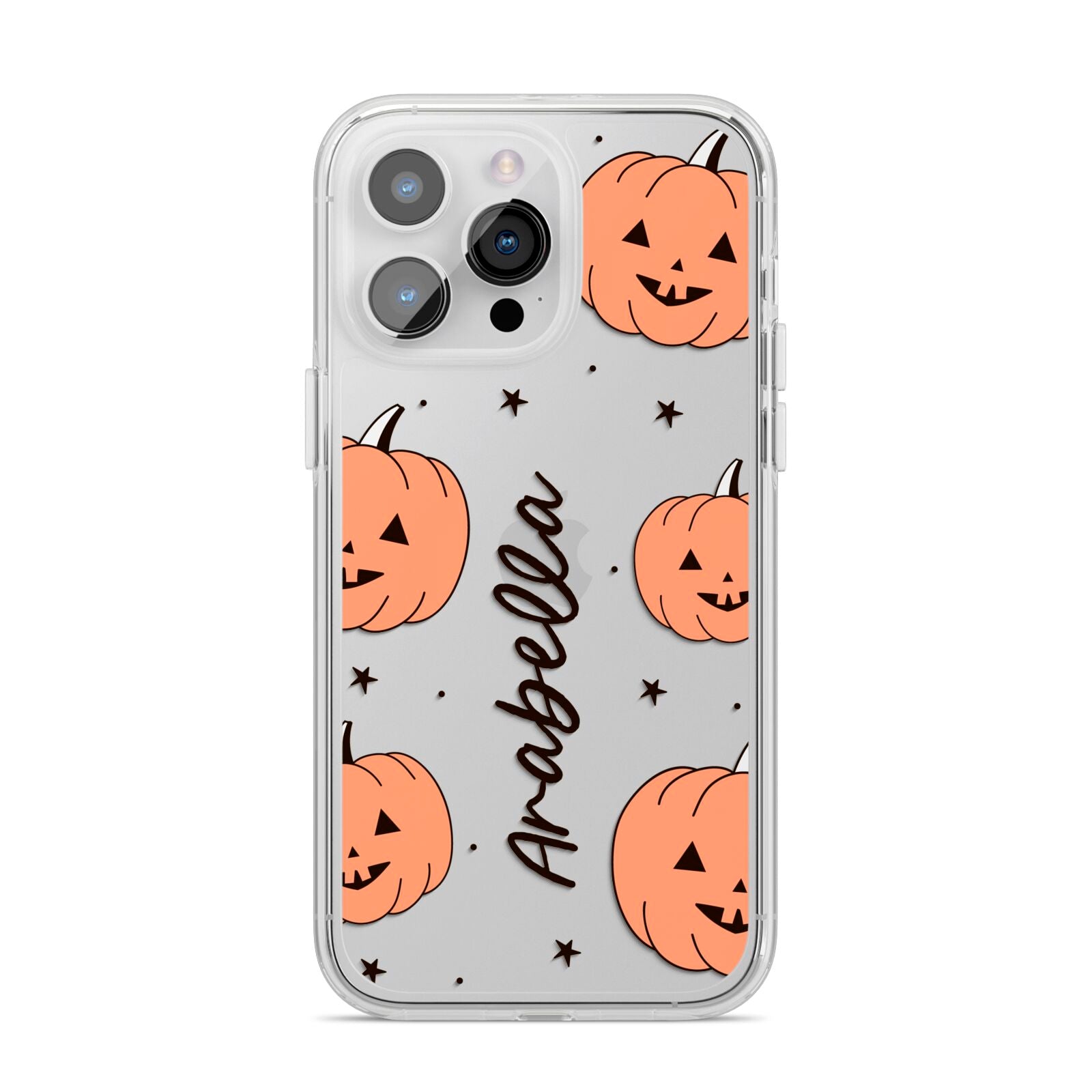 Personalised Orange Pumpkin iPhone 14 Pro Max Clear Tough Case Silver