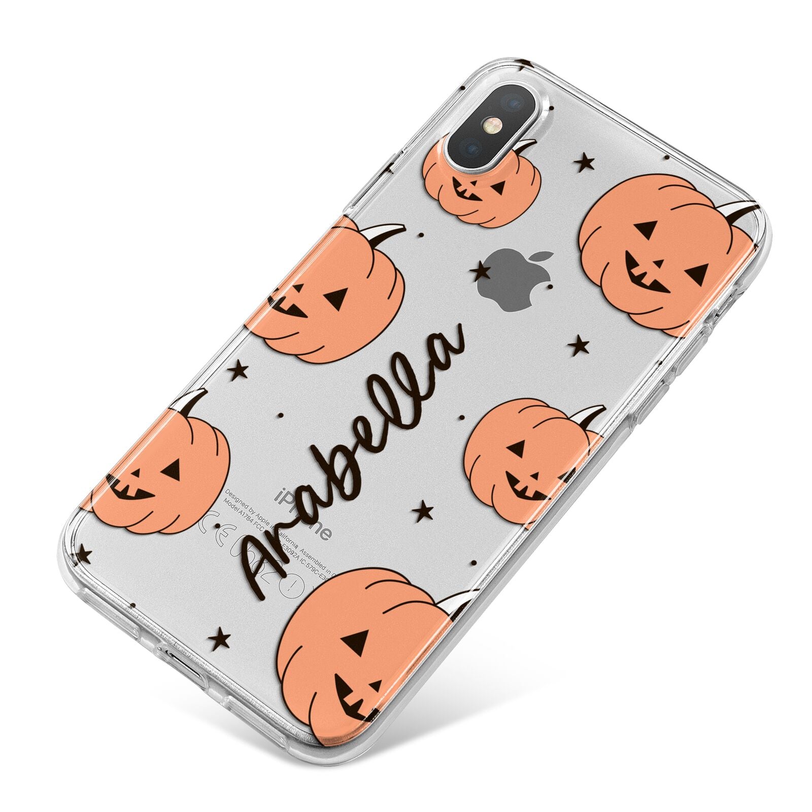 Personalised Orange Pumpkin iPhone X Bumper Case on Silver iPhone