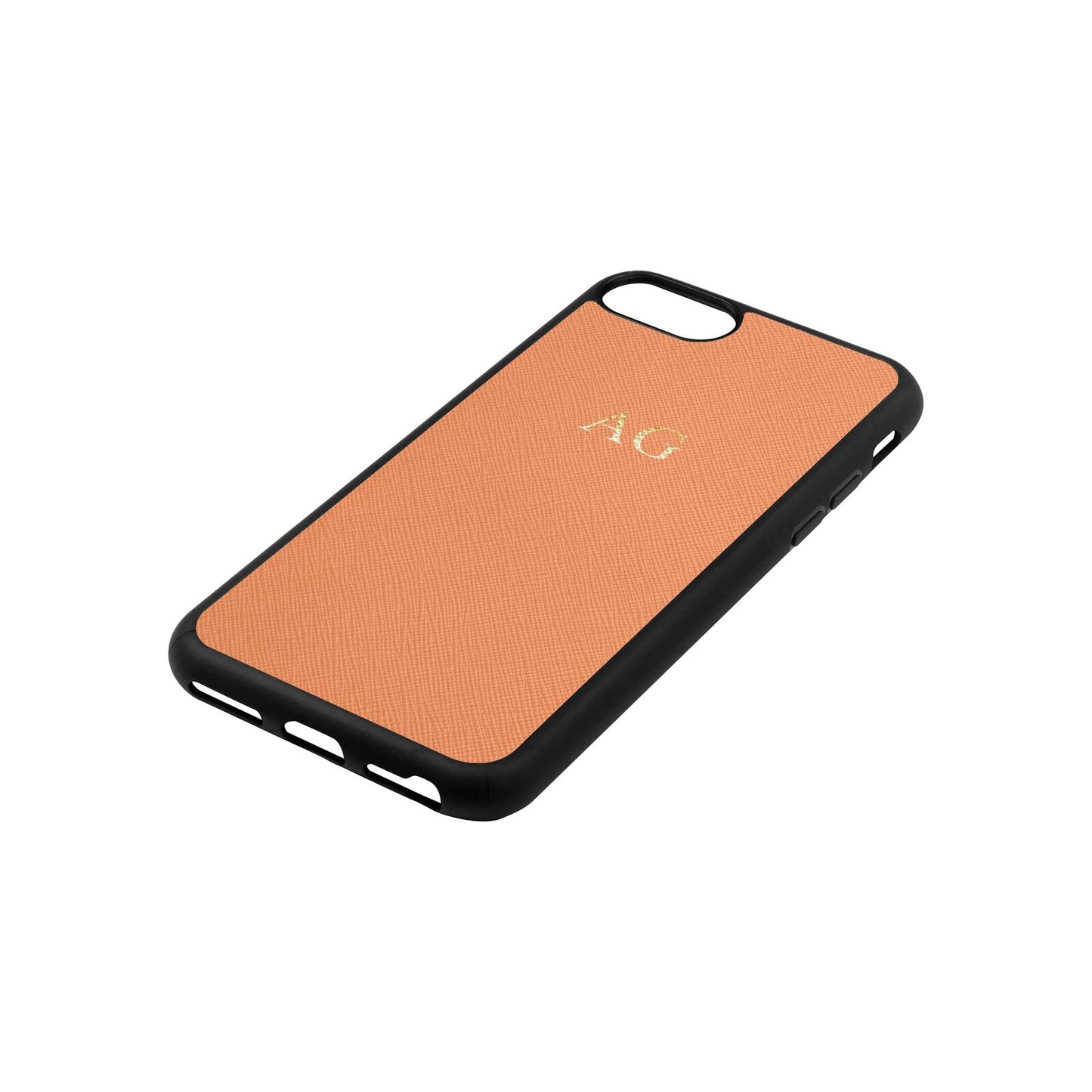 Personalised Orange Saffiano Leather iPhone 8 Case Side Angle