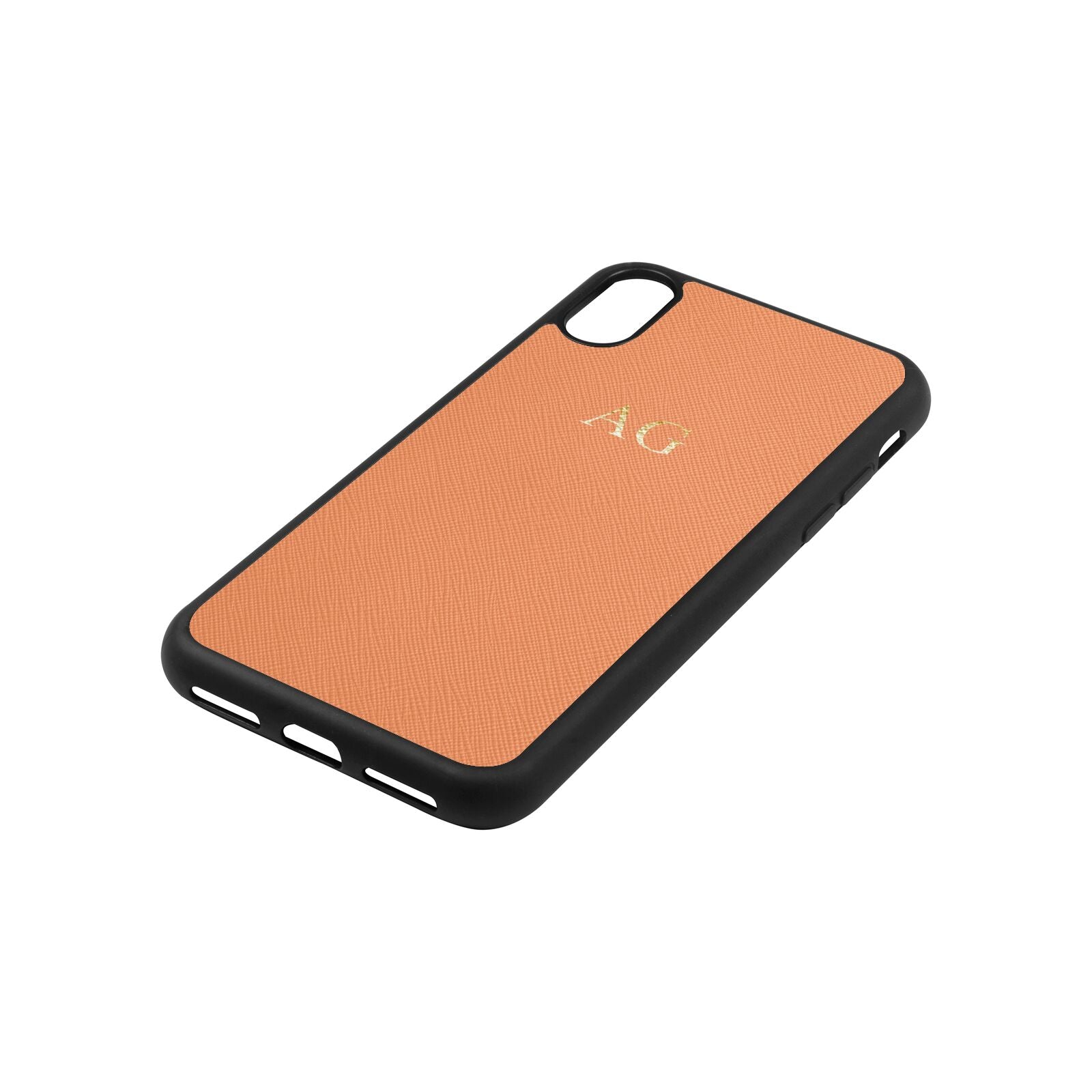 Personalised Orange Saffiano Leather iPhone Xs Case Side Image
