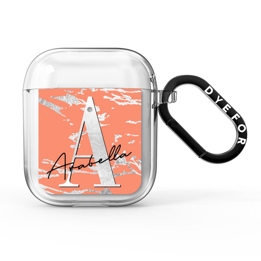 Personalised Orange Silver AirPods Clear Case