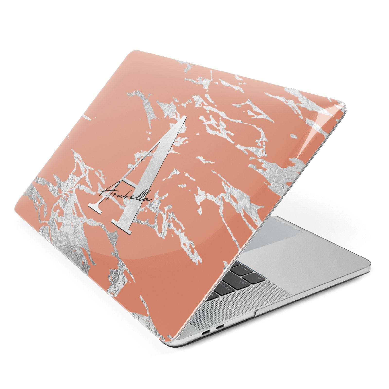 Personalised Orange Silver Apple MacBook Case Side View