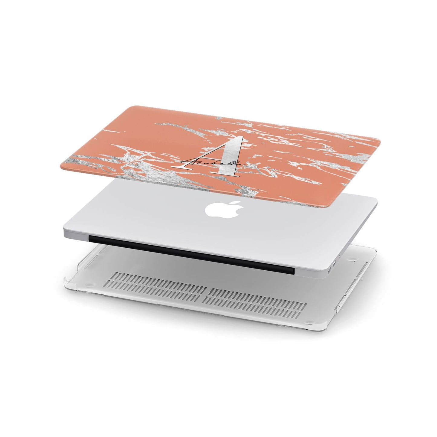 Personalised Orange Silver Apple MacBook Case in Detail