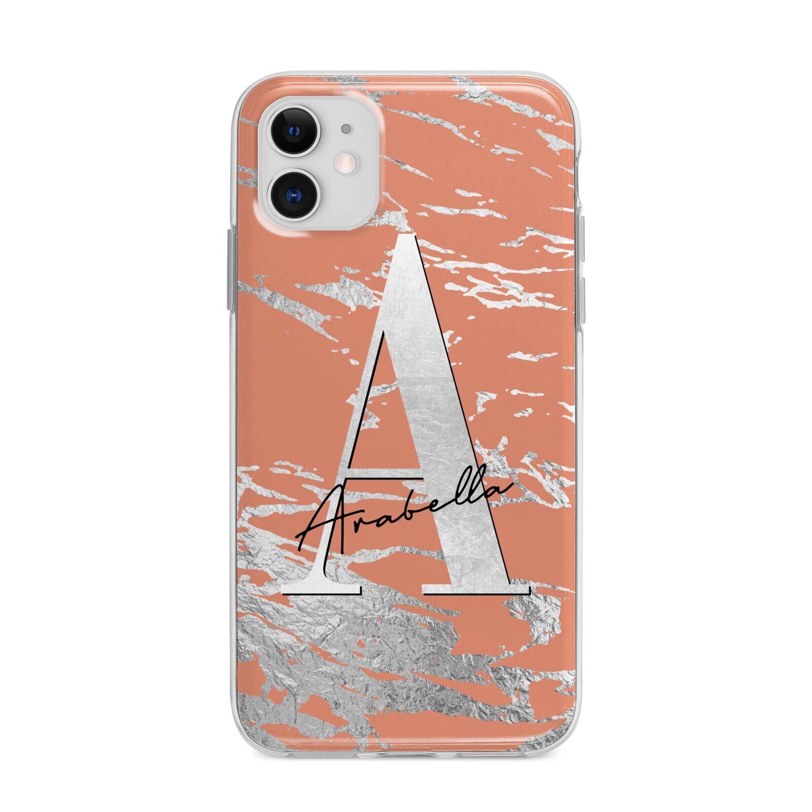 Personalised Orange Silver Apple iPhone 11 in White with Bumper Case