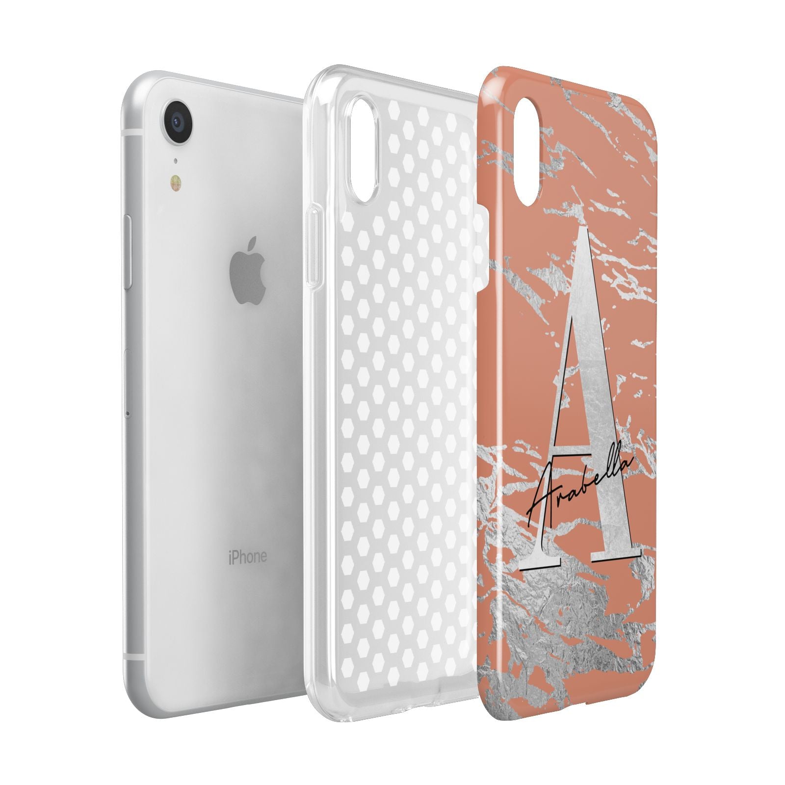 Personalised Orange Silver Apple iPhone XR White 3D Tough Case Expanded view