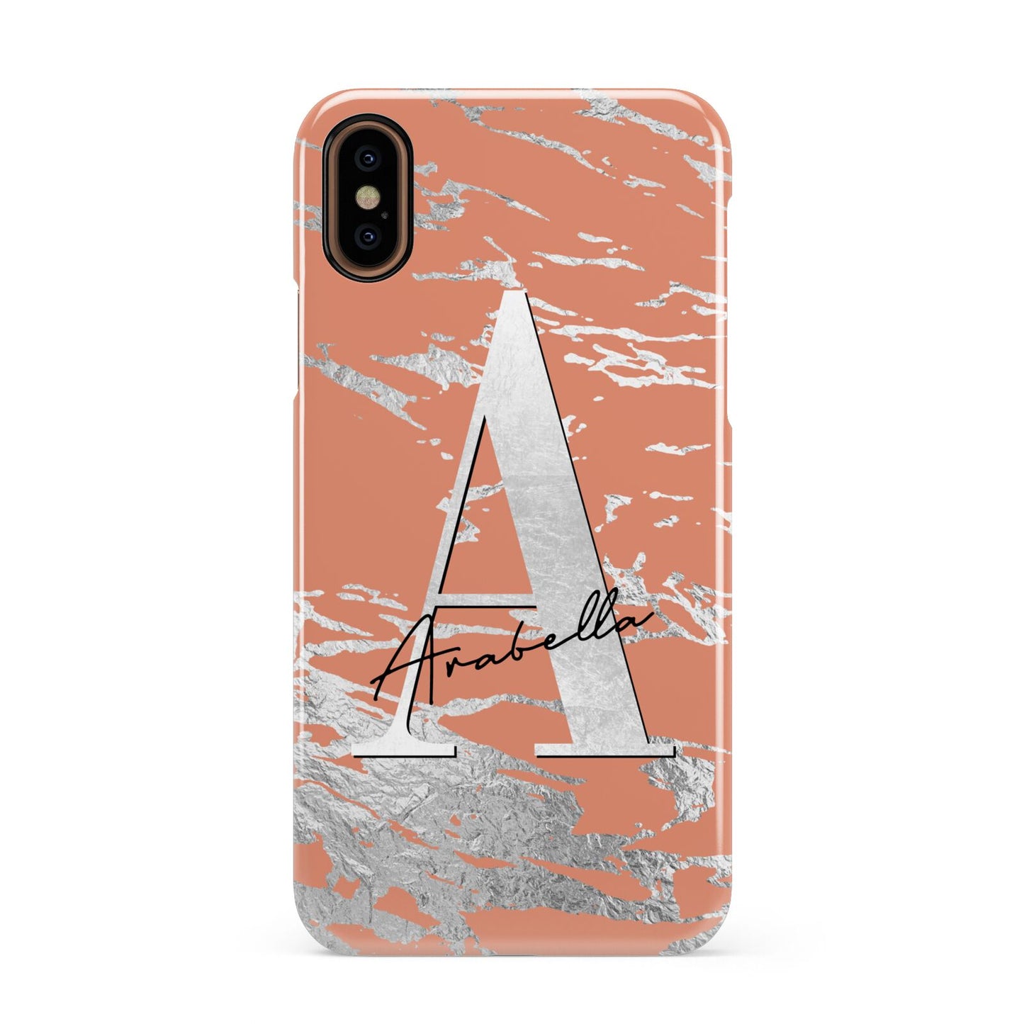 Personalised Orange Silver Apple iPhone XS 3D Snap Case
