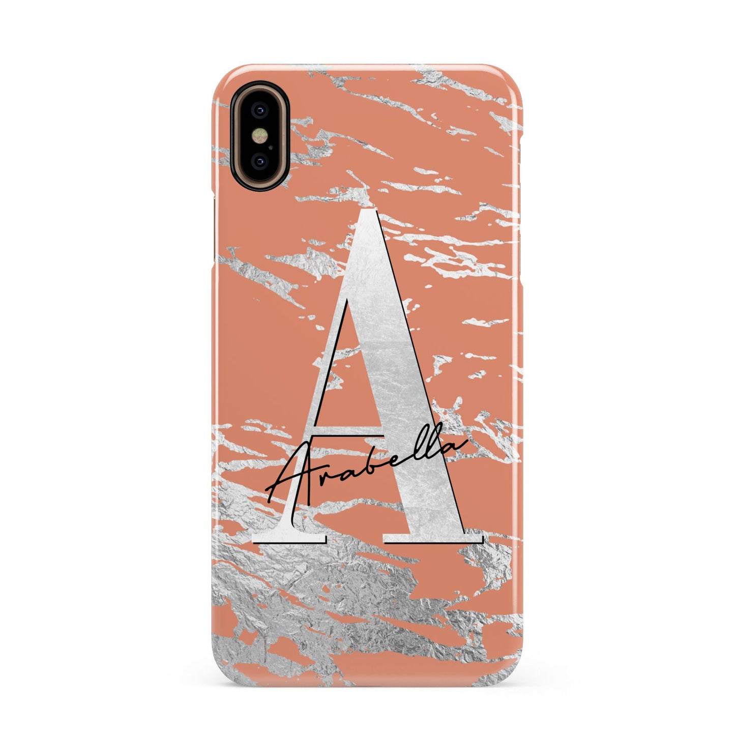 Personalised Orange Silver Apple iPhone Xs Max 3D Snap Case