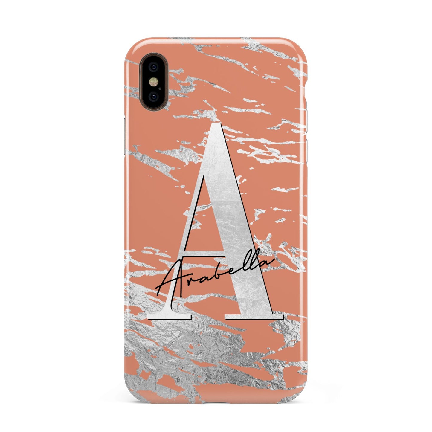 Personalised Orange Silver Apple iPhone Xs Max 3D Tough Case