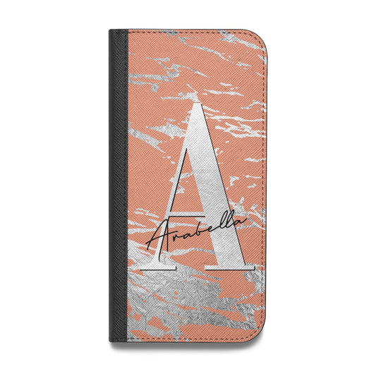 Personalised Orange Silver Vegan Leather Flip Samsung Case