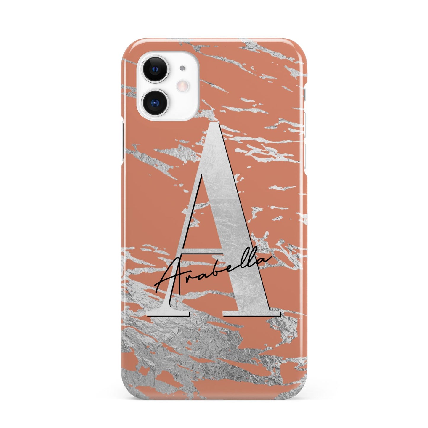 Personalised Orange Silver iPhone 11 3D Snap Case