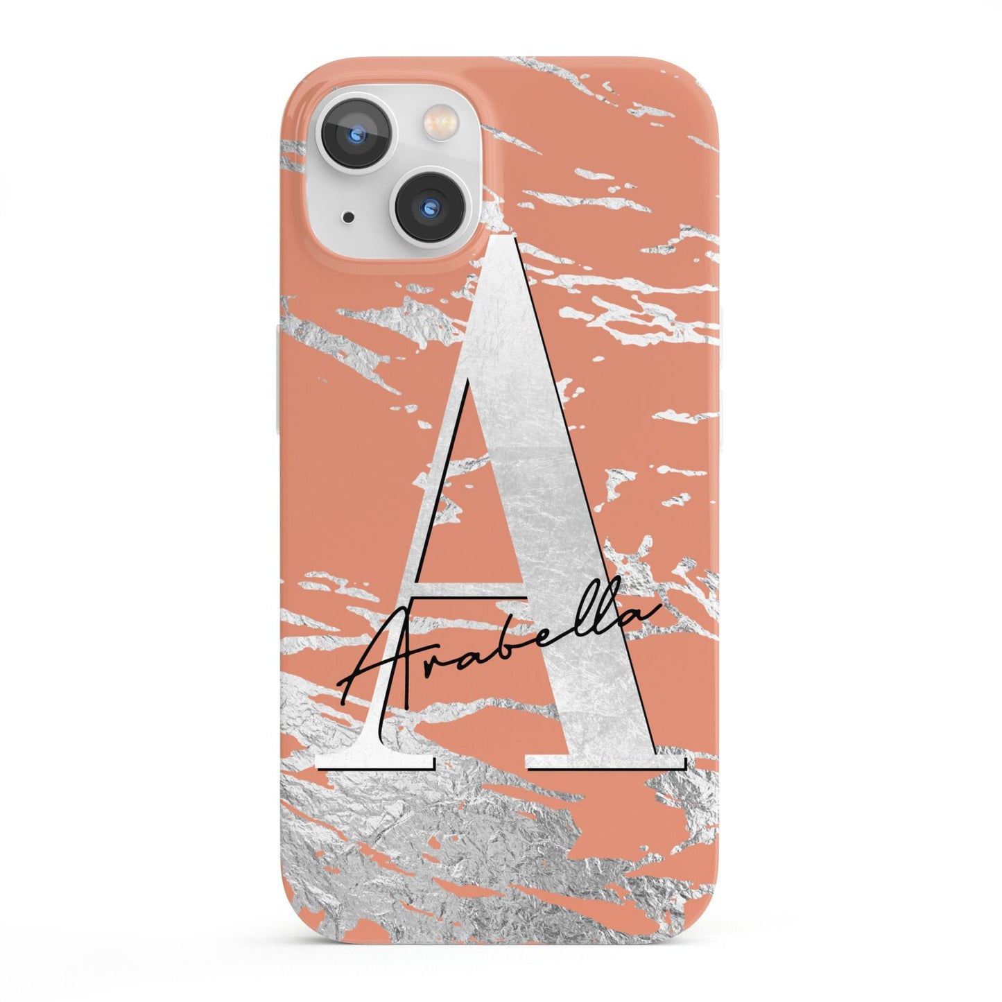Personalised Orange Silver iPhone 13 Full Wrap 3D Snap Case