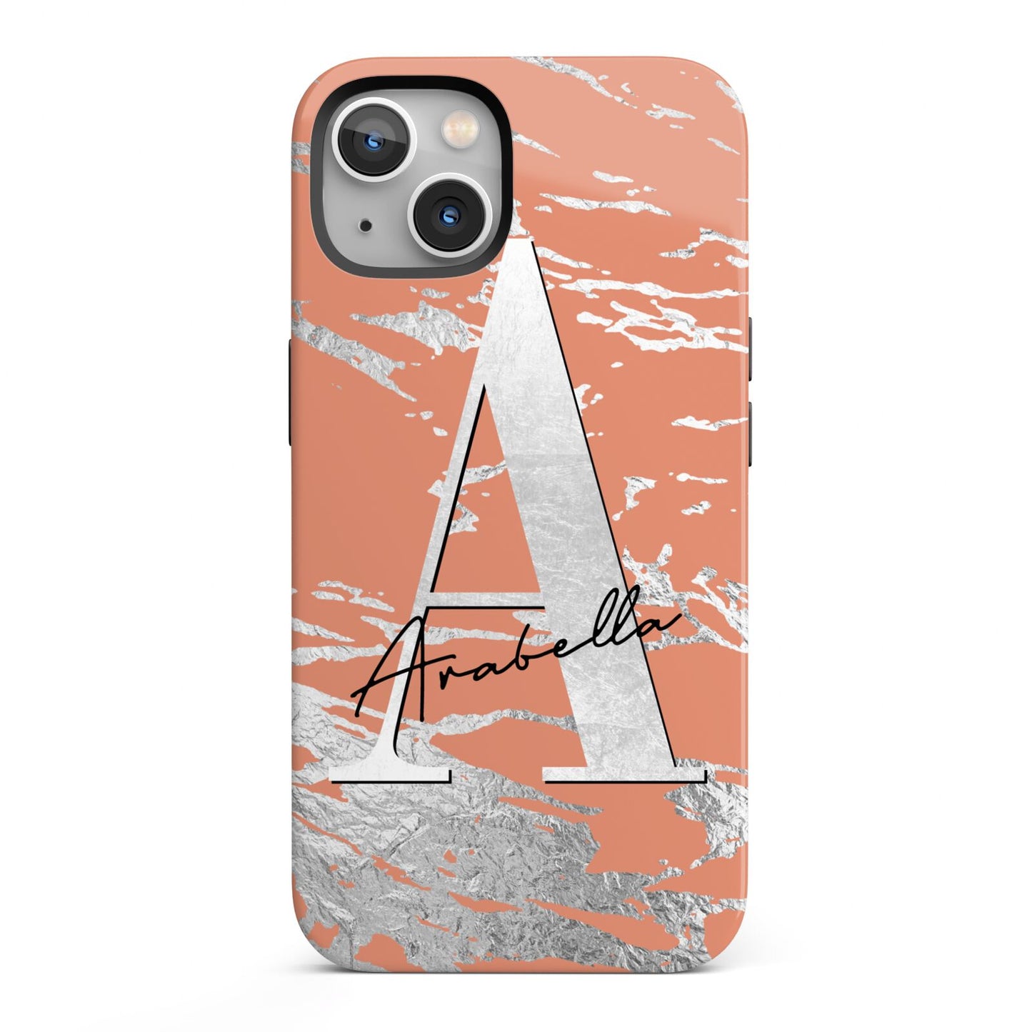 Personalised Orange Silver iPhone 13 Full Wrap 3D Tough Case