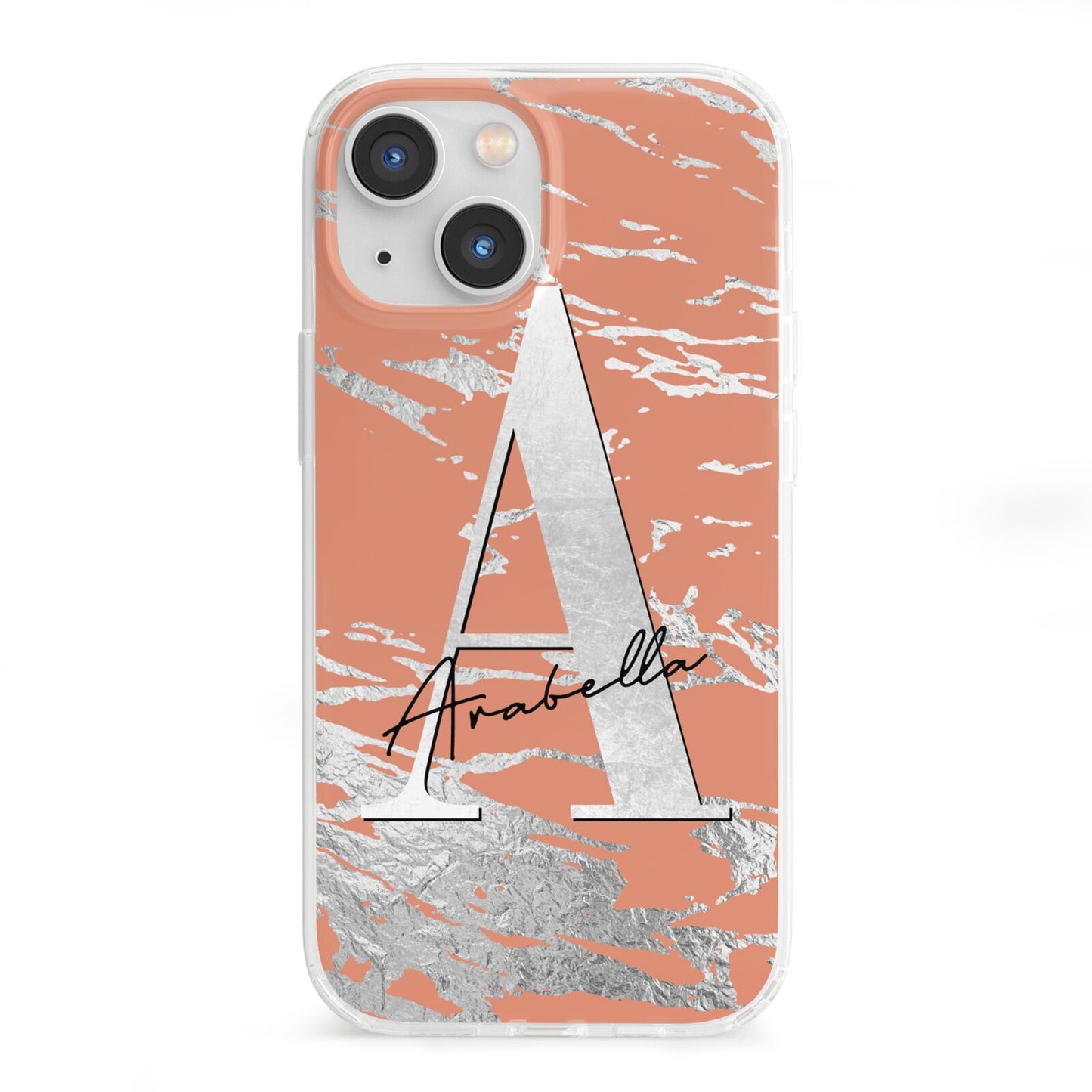 Personalised Orange Silver iPhone 13 Mini Clear Bumper Case