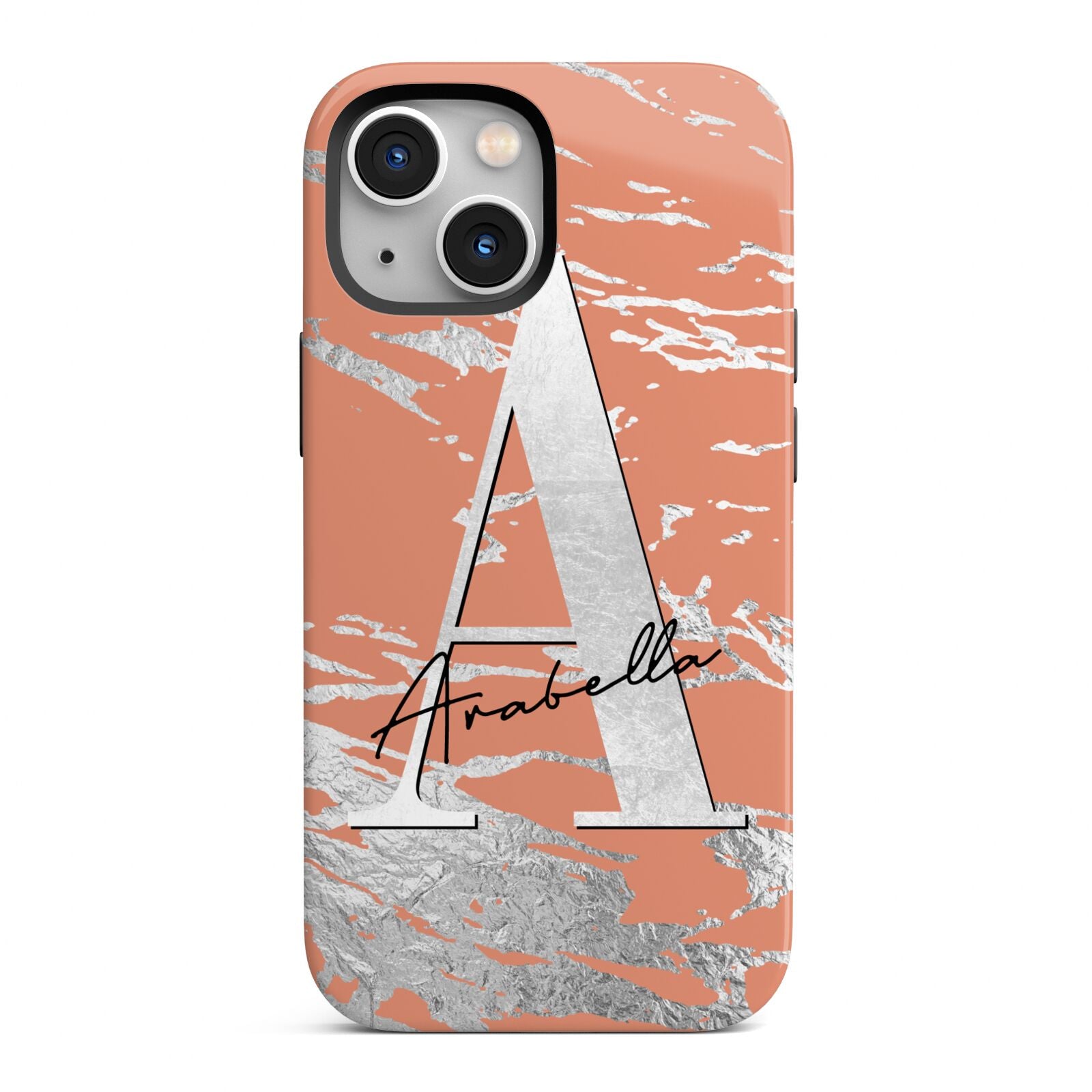 Personalised Orange Silver iPhone 13 Mini Full Wrap 3D Tough Case