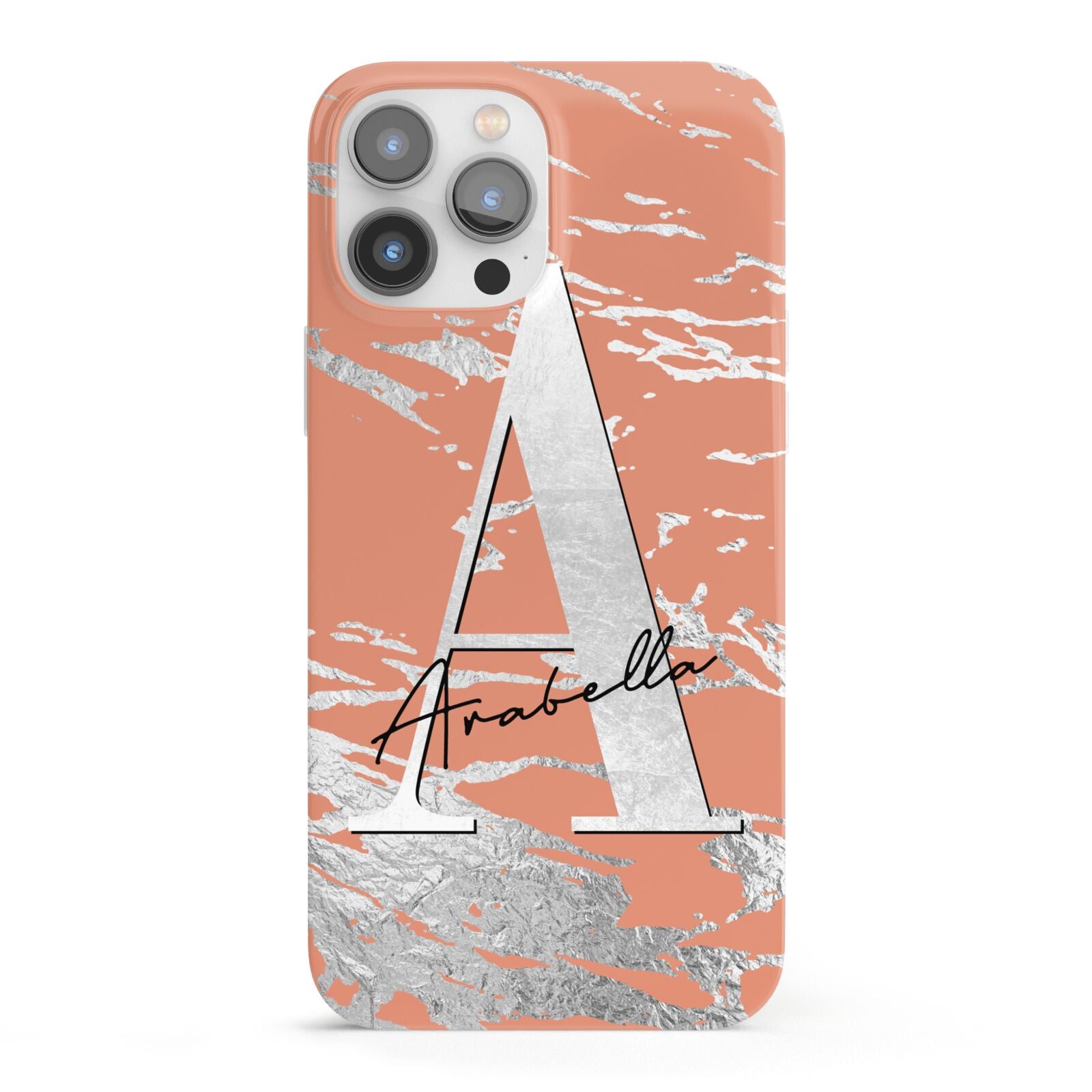 Personalised Orange Silver iPhone 13 Pro Max Full Wrap 3D Snap Case
