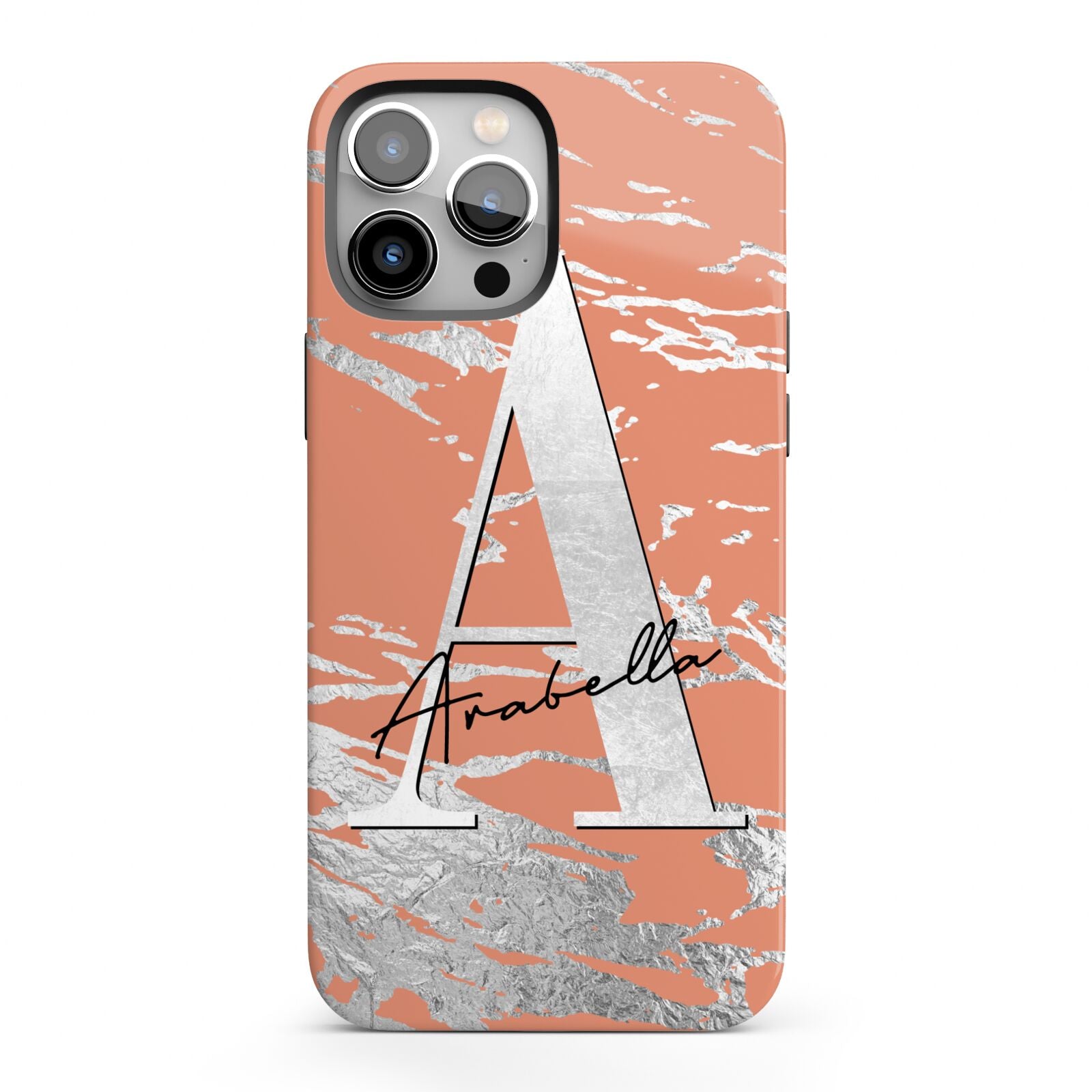 Personalised Orange Silver iPhone 13 Pro Max Full Wrap 3D Tough Case