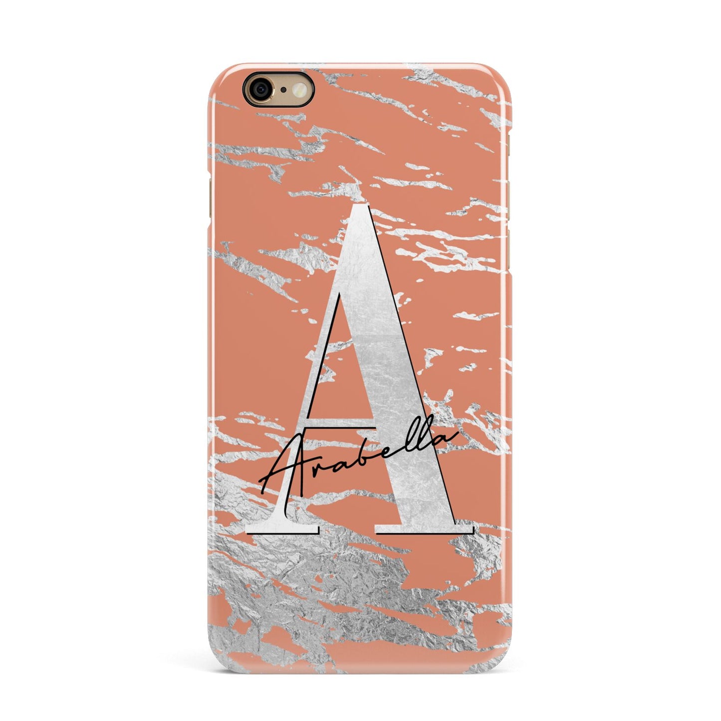 Personalised Orange Silver iPhone 6 Plus 3D Snap Case on Gold Phone