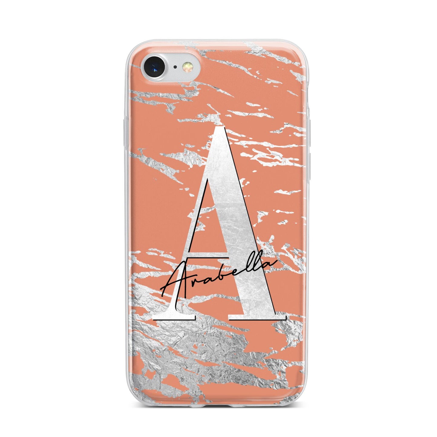 Personalised Orange Silver iPhone 7 Bumper Case on Silver iPhone