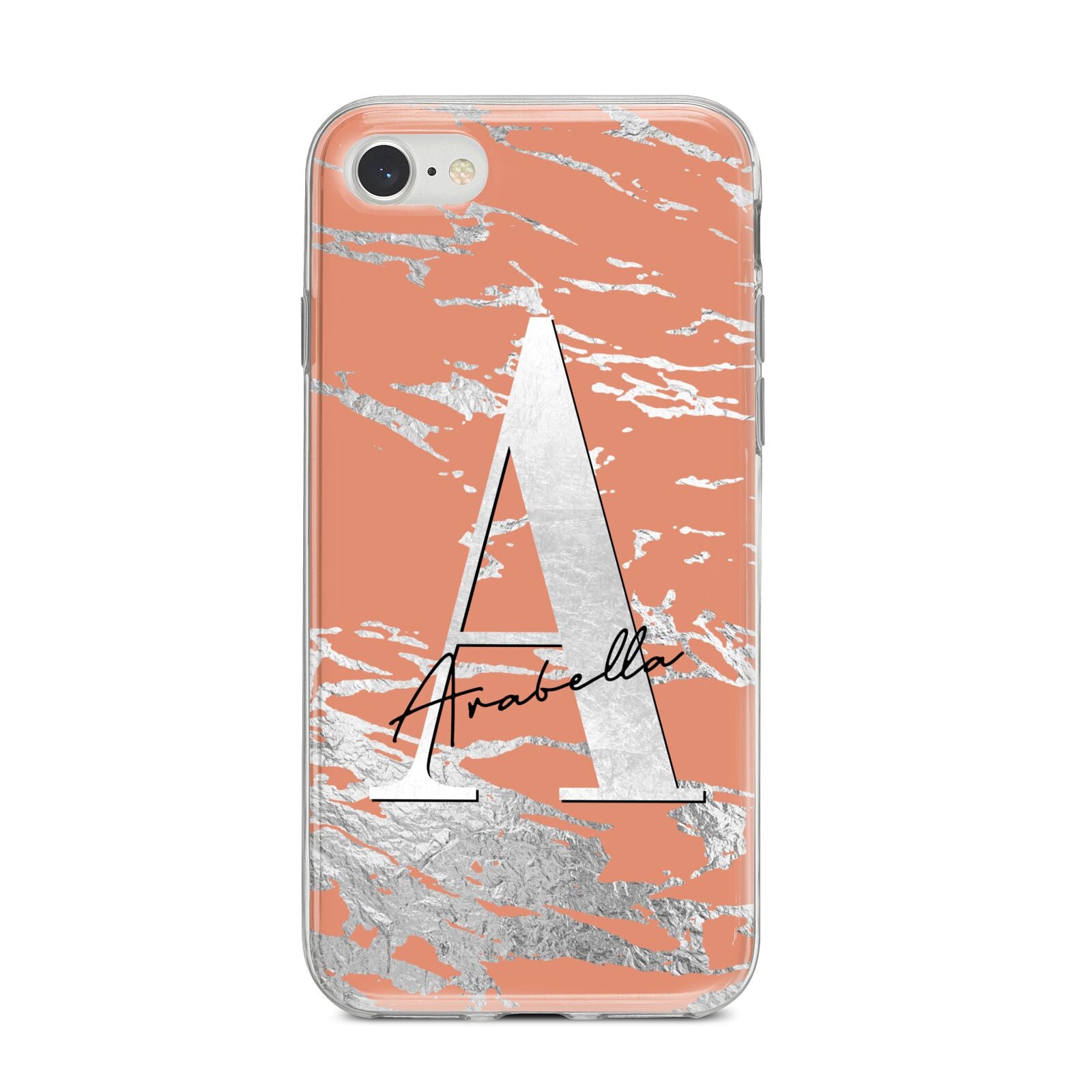 Personalised Orange Silver iPhone 8 Bumper Case on Silver iPhone