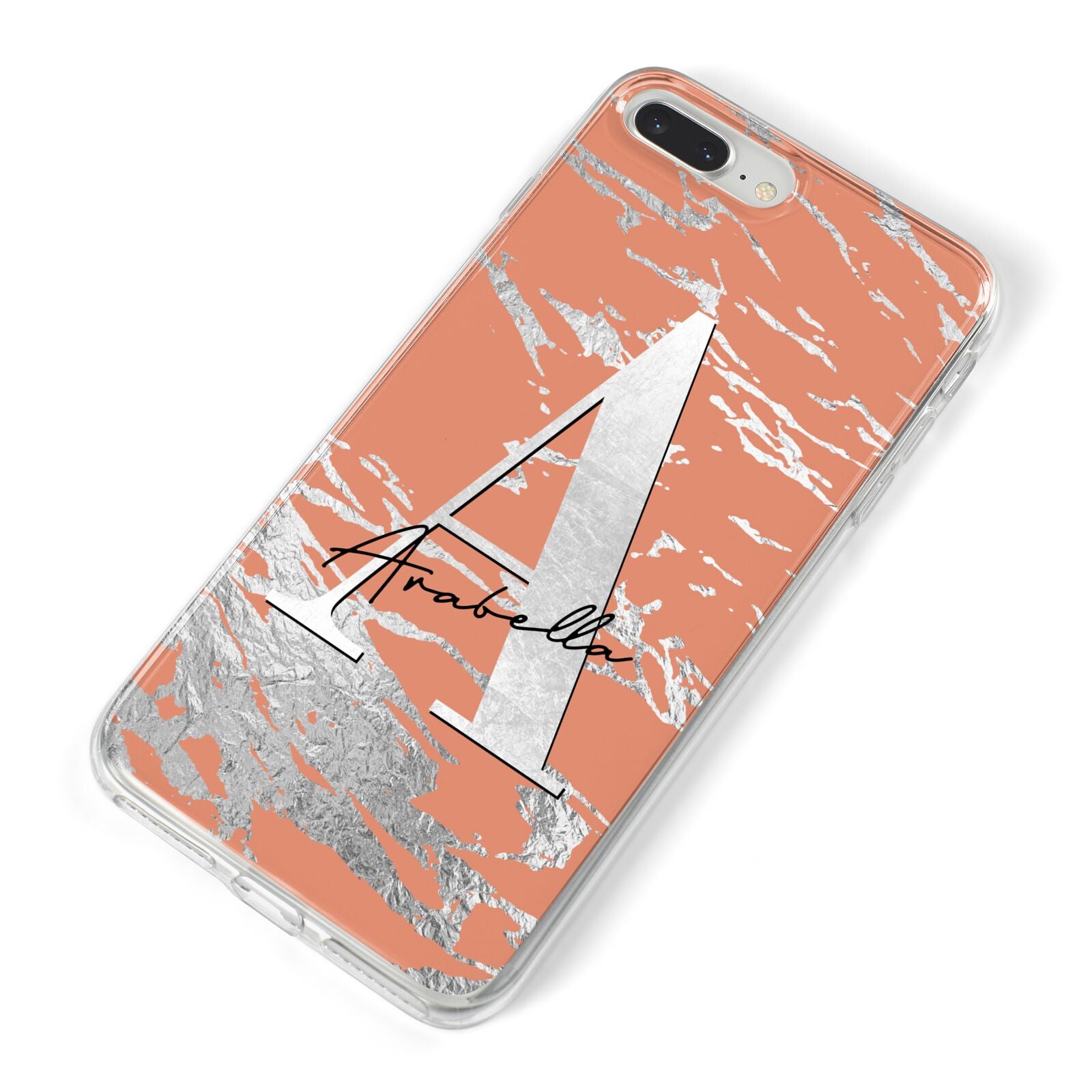 Personalised Orange Silver iPhone 8 Plus Bumper Case on Silver iPhone Alternative Image
