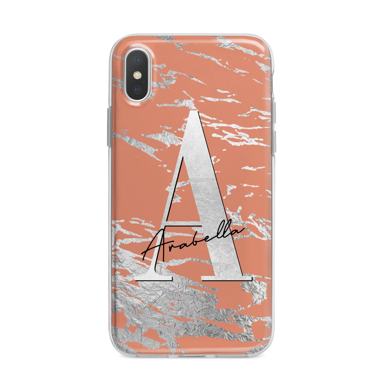 Personalised Orange Silver iPhone X Bumper Case on Silver iPhone Alternative Image 1