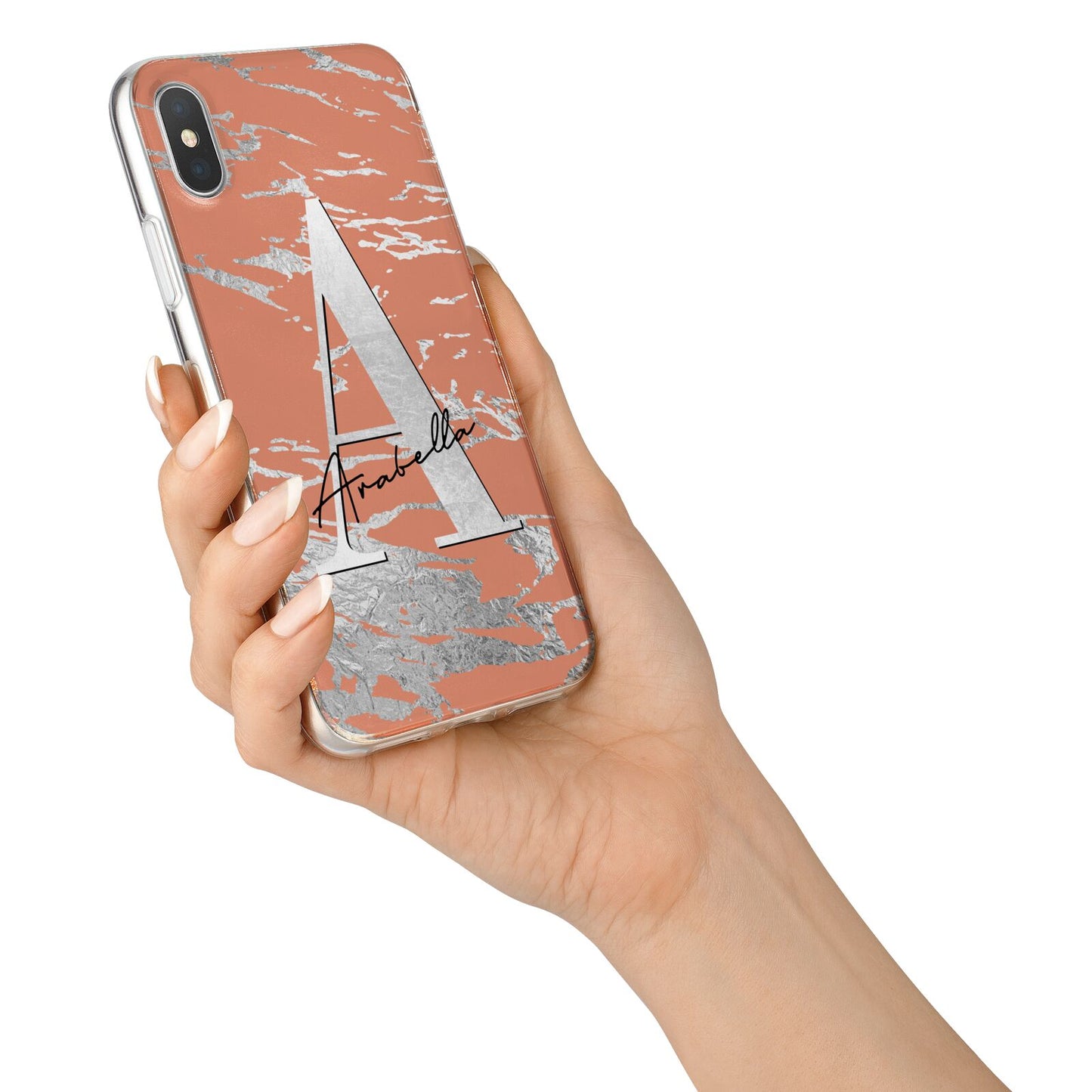 Personalised Orange Silver iPhone X Bumper Case on Silver iPhone Alternative Image 2