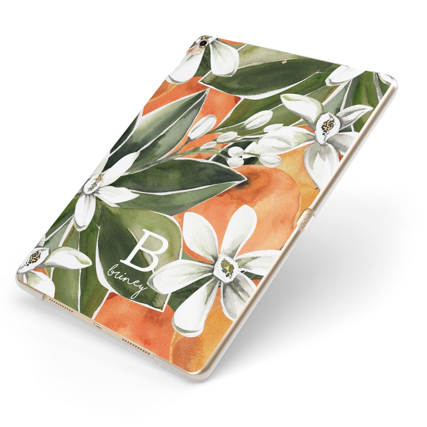 Personalised Orange Tree Apple iPad Case on Gold iPad Side View