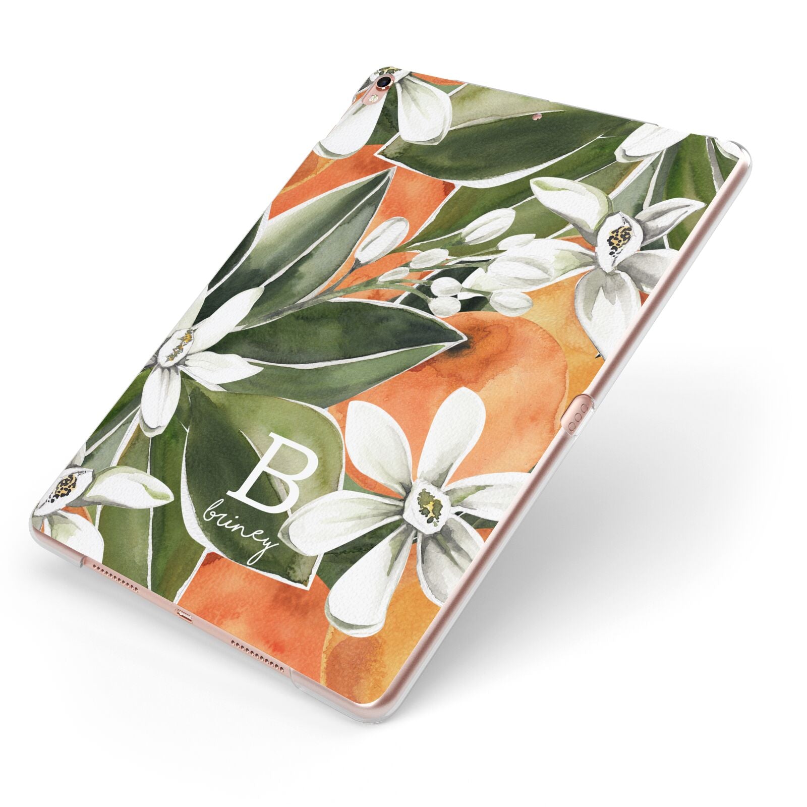 Personalised Orange Tree Apple iPad Case on Rose Gold iPad Side View