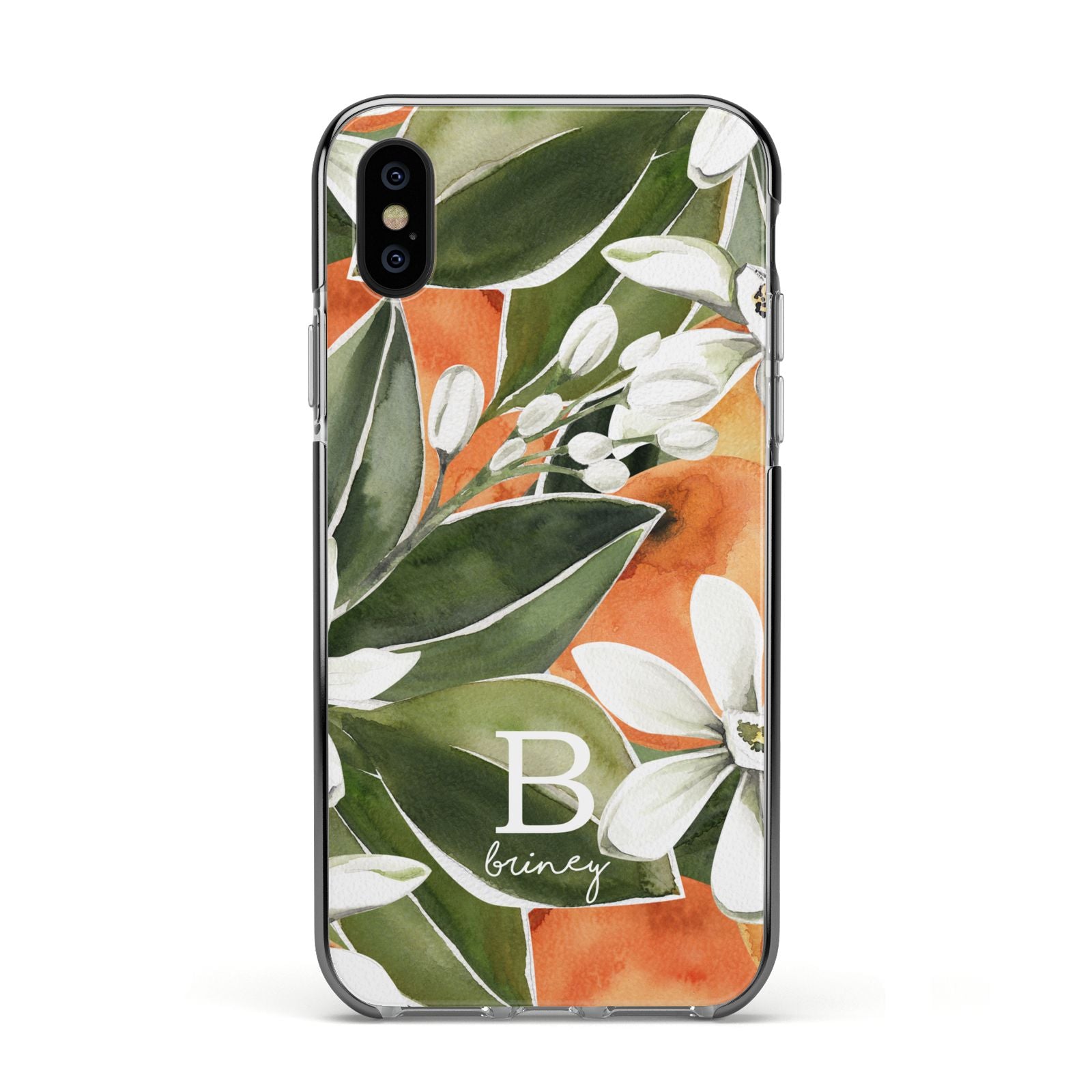 Personalised Orange Tree Apple iPhone Xs Impact Case Black Edge on Black Phone