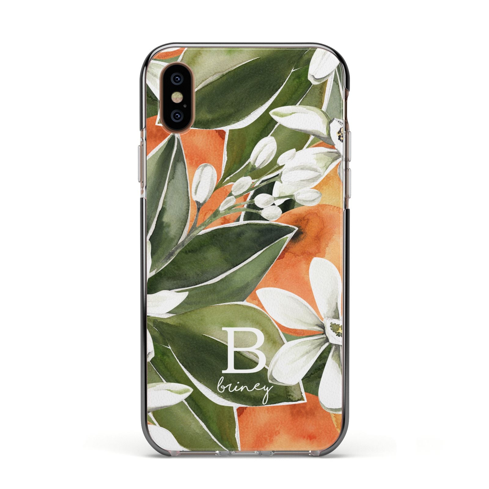 Personalised Orange Tree Apple iPhone Xs Impact Case Black Edge on Gold Phone