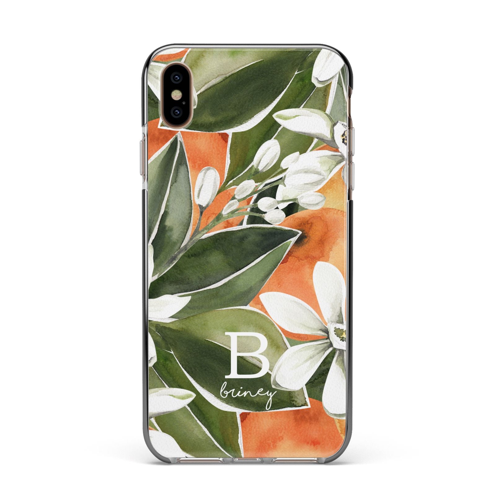 Personalised Orange Tree Apple iPhone Xs Max Impact Case Black Edge on Gold Phone
